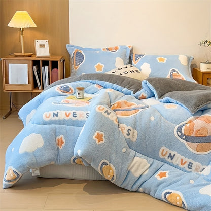 Bed cover,Ultra-Soft Plush Cartoon Quilt - Thick, Warm & Machine Washable for All Seasons - Cozy Bedding for Single to Double Beds