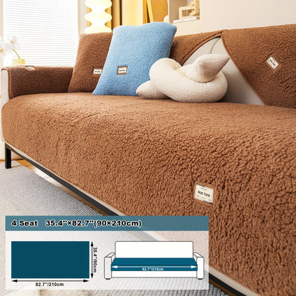 1pc Plush Sherpa Sofa Cover - Soft, Fuzzy, Non-Slip, Pet-Friendly, Thickened Furniture Protector for Bedroom, Office, Living Room Home Decor - Easy to Clean, Durable, Stain-Resistant, Machine Washable