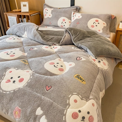 Bed cover,Ultra-Soft Plush Cartoon Quilt - Thick, Warm & Machine Washable for All Seasons - Cozy Bedding for Single to Double Beds