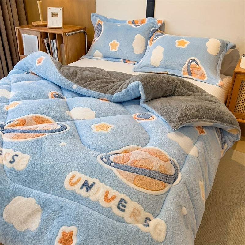 Bed cover,Ultra-Soft Plush Cartoon Quilt - Thick, Warm & Machine Washable for All Seasons - Cozy Bedding for Single to Double Beds