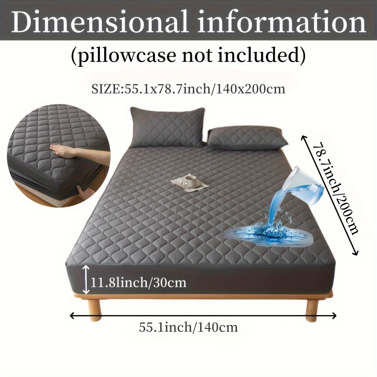 1PC Mattress Protector Waterproof Bed Cover Embossed Design Silent Fitted Sheet Simple Thickened Mattress Cover Fitted Sheet Washable Fitted Sheet Fitted Sheet Cover Single Bed Cover 11.8 Inch High Multi-size Suitable for Sin