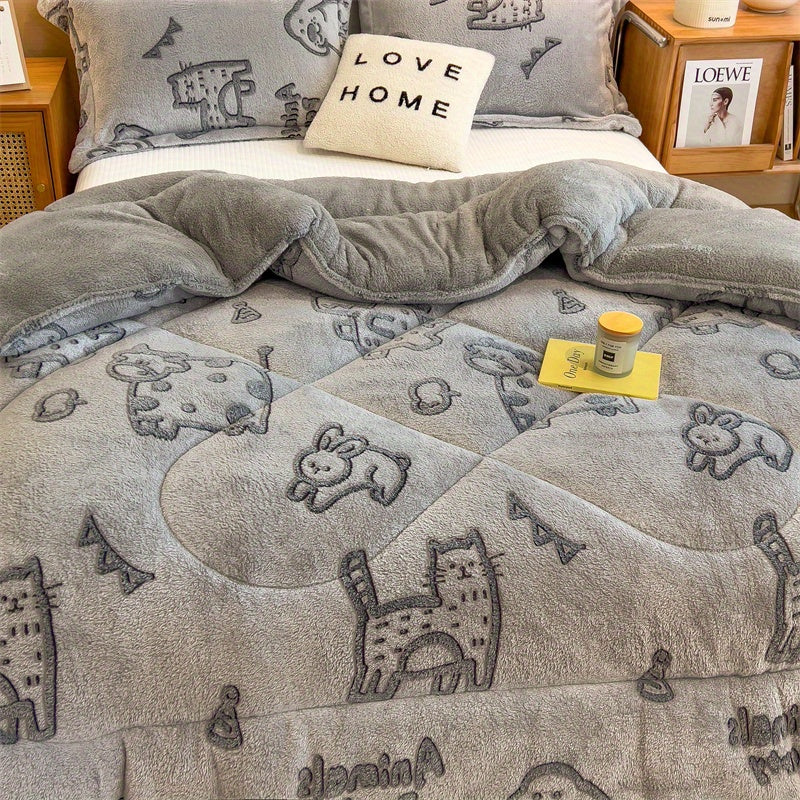 Cozy Dinosaur Print Reversible Fleece Comforter - Warm & Soft Winter Bedding for Home, Hotel, Dorm | Pillow Not Included