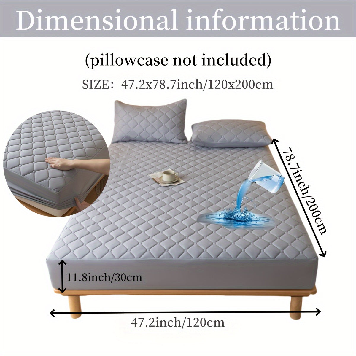 1PC Mattress Protector Waterproof Bed Cover Embossed Design Silent Fitted Sheet Simple Thickened Mattress Cover Fitted Sheet Washable Fitted Sheet Fitted Sheet Cover Single Bed Cover 11.8 Inch High Multi-size Suitable for Sin