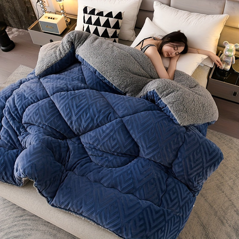 1pc Luxury Plush Warm Quilt Winter Quilt - Milk Velvet Super Soft Quilt Core Can Be Washed, Quilted Quilt Cover, Fashionable Autumn and Winter Bedding Filling 100% Polyester Very Suitable for Autumn and Winter Cold Weather An