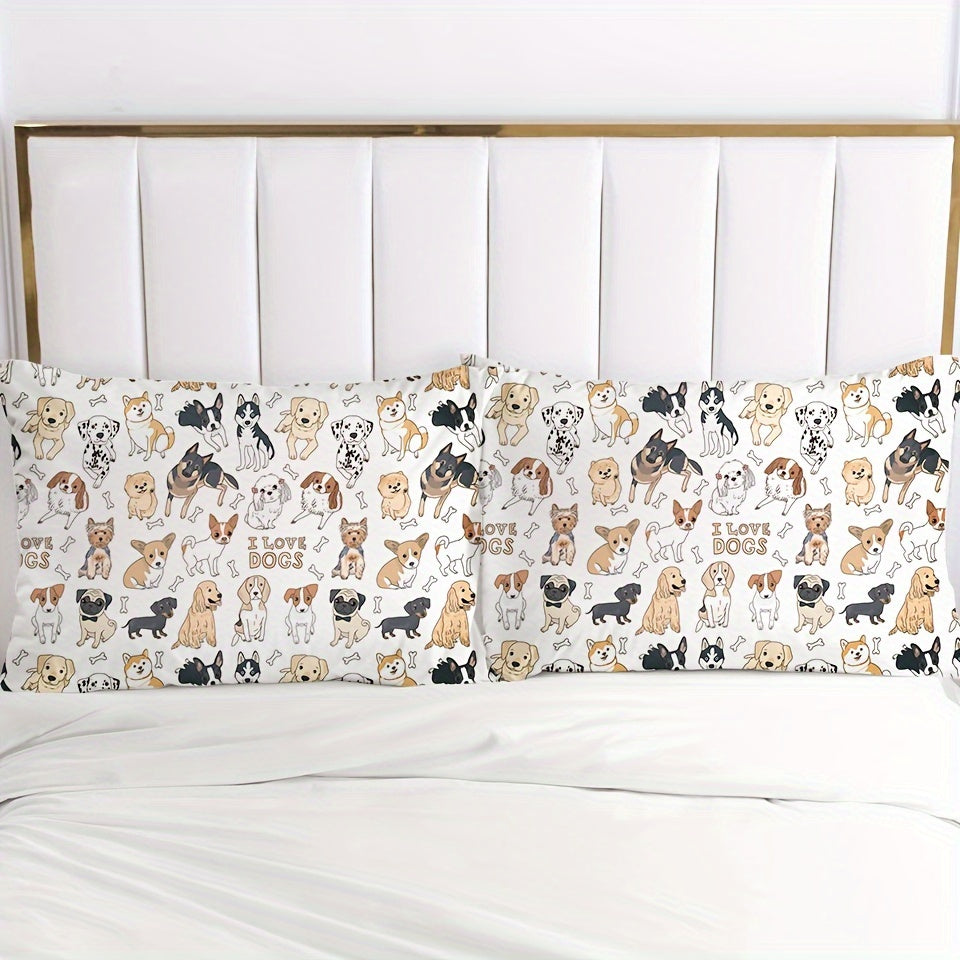 Bed Covers, [2/3pcs Pet Dog Print Duvet] 2/3pcs Duvet Cover Set, (1 Duvet Cover + 1/2 Pillowcase, Without Core) Pet Family Playmate Dog Golden Retriever Spot Dog corgi Dog French Bulldog Print Soft Comfortable Bedding Set for Bedroom Dor