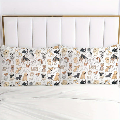 Bed Covers, [2/3pcs Pet Dog Print Duvet] 2/3pcs Duvet Cover Set, (1 Duvet Cover + 1/2 Pillowcase, Without Core) Pet Family Playmate Dog Golden Retriever Spot Dog corgi Dog French Bulldog Print Soft Comfortable Bedding Set for Bedroom Dor