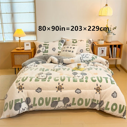 French Style Cartoon Themed Comforter - Hand Washable Carved Velvet Quilt with Digital Print, Polyester Fill, Quilting Craftsmanship, Medium Weight for All Seasons (180-200 g/㎡) - Cozy, Warm Winter Bedding for Bedroom, Gues