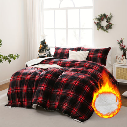 3pcs Comforter Set Valentine'S Day Gifts Luxury Design Sherpa Borrego Blanket Set 200GSM Flannel Cover With 200GSM Sherpa Fleece Back + 250 GSM Polyester Filling Suit For Bedroom Guestroom All Season Soft Quilted Breathable S