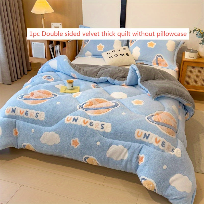 Bed cover,Ultra-Soft Plush Cartoon Quilt - Thick, Warm & Machine Washable for All Seasons - Cozy Bedding for Single to Double Beds