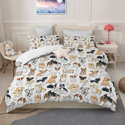 Bed Covers, [2/3pcs Pet Dog Print Duvet] 2/3pcs Duvet Cover Set, (1 Duvet Cover + 1/2 Pillowcase, Without Core) Pet Family Playmate Dog Golden Retriever Spot Dog corgi Dog French Bulldog Print Soft Comfortable Bedding Set for Bedroom Dor