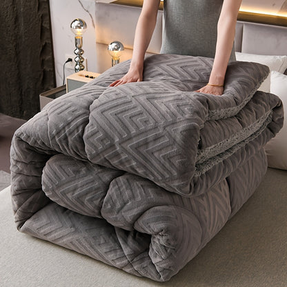 1pc Luxury Plush Warm Quilt Winter Quilt - Milk Velvet Super Soft Quilt Core Can Be Washed, Quilted Quilt Cover, Fashionable Autumn and Winter Bedding Filling 100% Polyester Very Suitable for Autumn and Winter Cold Weather An