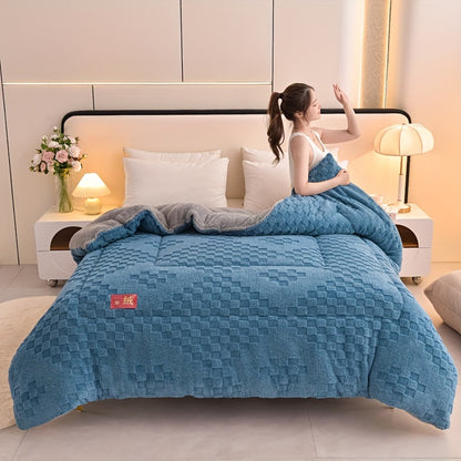 1pc High-Quality Double-Sided Thickened Warm Fleece Winter Comforter, Home Use, Winter Season, Simple Pattern, Multi-Purpose, Milk Fleece, Woven, Quilted, Active Print, Polyester Fill, Polyester Cover, 200-250g Fabric Square