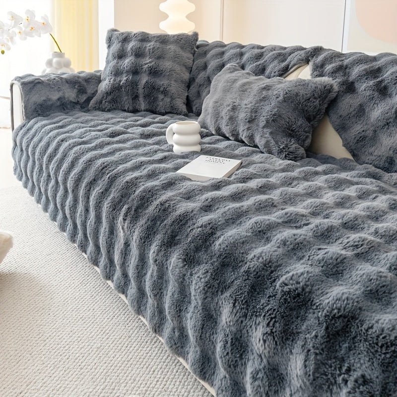 Luxurious Faux Rabbit Fur Sofa Cover - Soft, Thick Plush Slipcover for Cozy Winter Warmth - Pet-Friendly, Machine Washable - Fits Single to Four-Seater Sofas - Perfect for Living Room, Bedroom, Office Decor