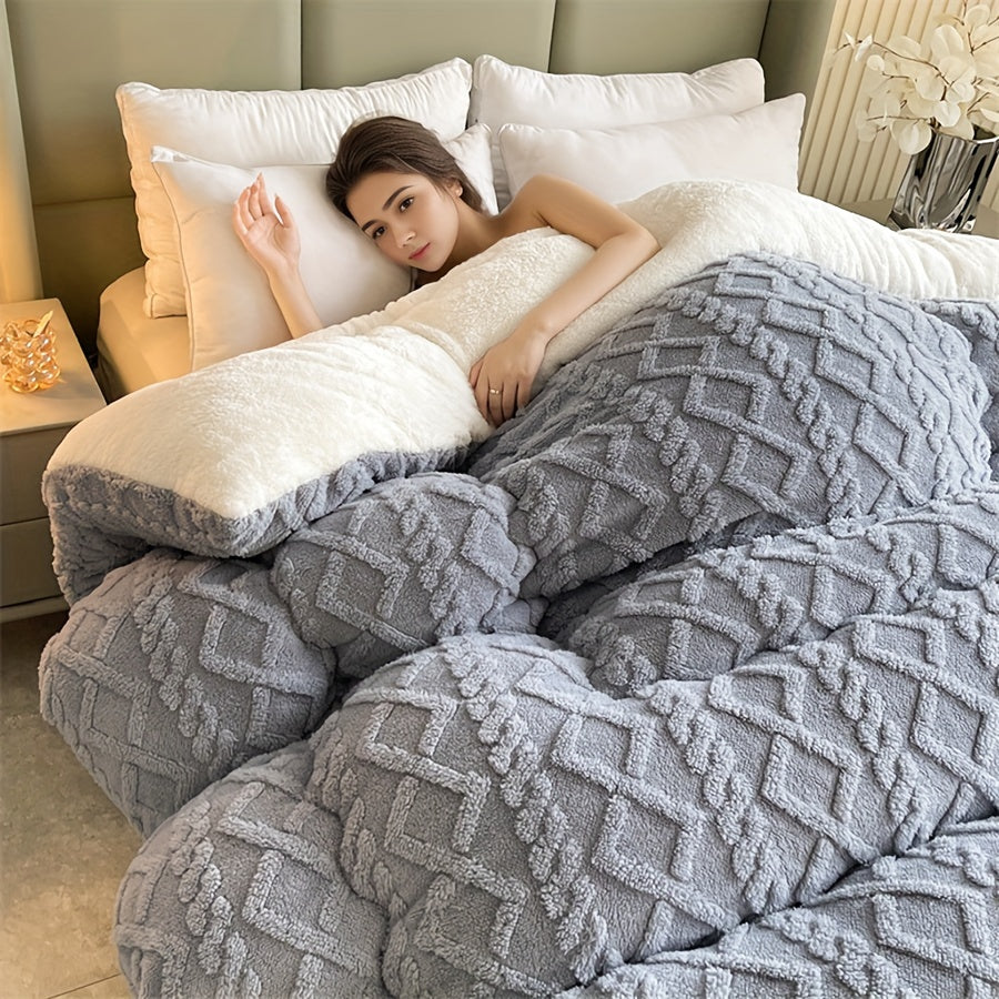 1pc Contemporary Knitted Quilted Taffeta Microfiber Blanket with Stripes, All-Season, Machine Washable, No Printing, Polyester Cover, 300-350 g/㎡ Fabric Square Weight