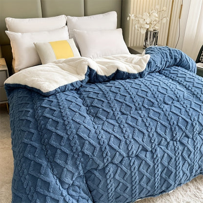 1pc Contemporary Knitted Quilted Taffeta Microfiber Blanket with Stripes, All-Season, Machine Washable, No Printing, Polyester Cover, 300-350 g/㎡ Fabric Square Weight