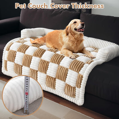 Cream Square Plaid Cozy Dog Mat Furniture Protector Cover