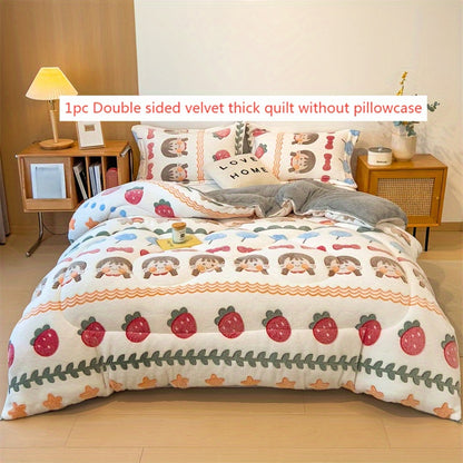 Bed cover,Ultra-Soft Plush Cartoon Quilt - Thick, Warm & Machine Washable for All Seasons - Cozy Bedding for Single to Double Beds