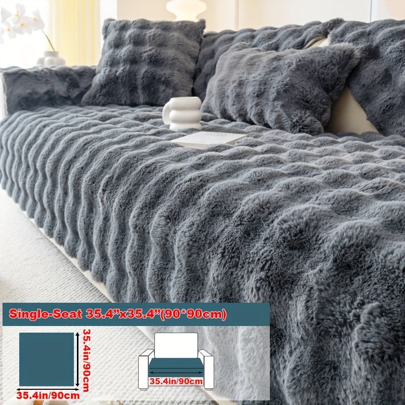 Luxurious Faux Rabbit Fur Sofa Cover - Soft, Thick Plush Slipcover for Cozy Winter Warmth - Pet-Friendly, Machine Washable - Fits Single to Four-Seater Sofas - Perfect for Living Room, Bedroom, Office Decor