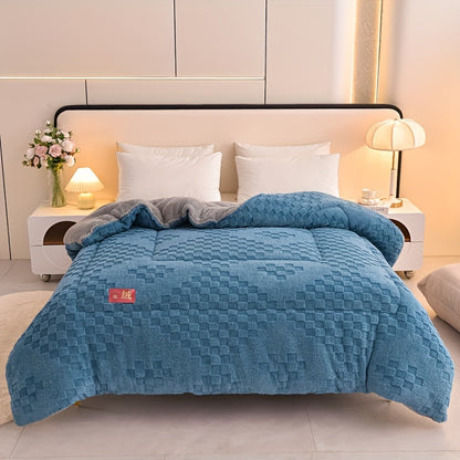 1pc High-Quality Double-Sided Thickened Warm Fleece Winter Comforter, Home Use, Winter Season, Simple Pattern, Multi-Purpose, Milk Fleece, Woven, Quilted, Active Print, Polyester Fill, Polyester Cover, 200-250g Fabric Square