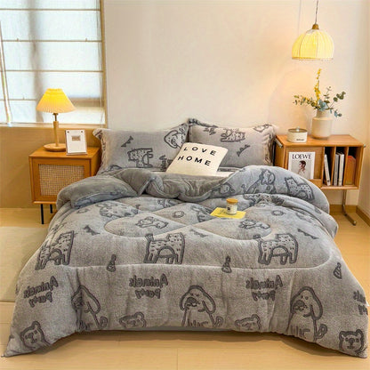 Cozy Dinosaur Print Reversible Fleece Comforter - Warm & Soft Winter Bedding for Home, Hotel, Dorm | Pillow Not Included