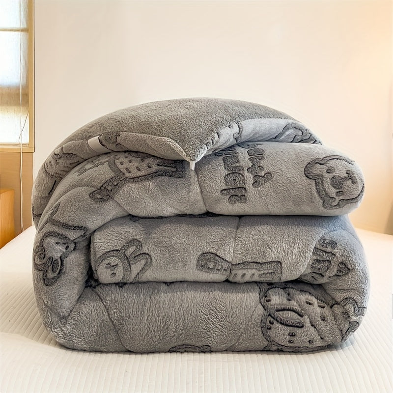 1pc, Thickened Snowflake Fleece Blanket, Soft Comfort, High-Quality Fleece Fabric, Ultrafine Fiber Filled, Quilted, Machine Washable, Cartoon Print, All-Season, Polyester Cover, 250-300g/m², Vintage Style, for Bedroom, Hotel