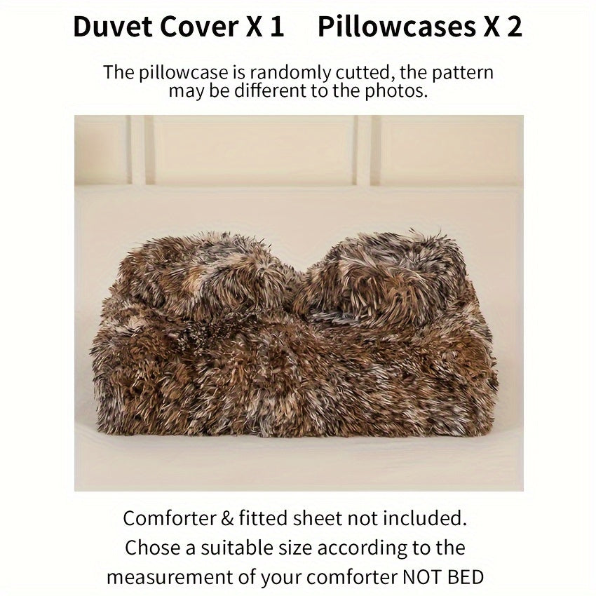 3pcs Luxurious Leopard Print Faux Fur Bedding Set - Ultra-Soft, Cozy & Shaggy Duvet Cover and 2 Plush Pillowcases, Zip Closure, All-Season Comfort, Machine Washable, Polyester 100.0% - Perfect for Modern Chic Bedrooms