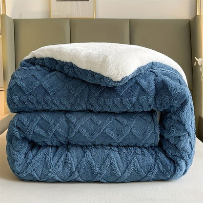 1pc Contemporary Knitted Quilted Taffeta Microfiber Blanket with Stripes, All-Season, Machine Washable, No Printing, Polyester Cover, 300-350 g/㎡ Fabric Square Weight