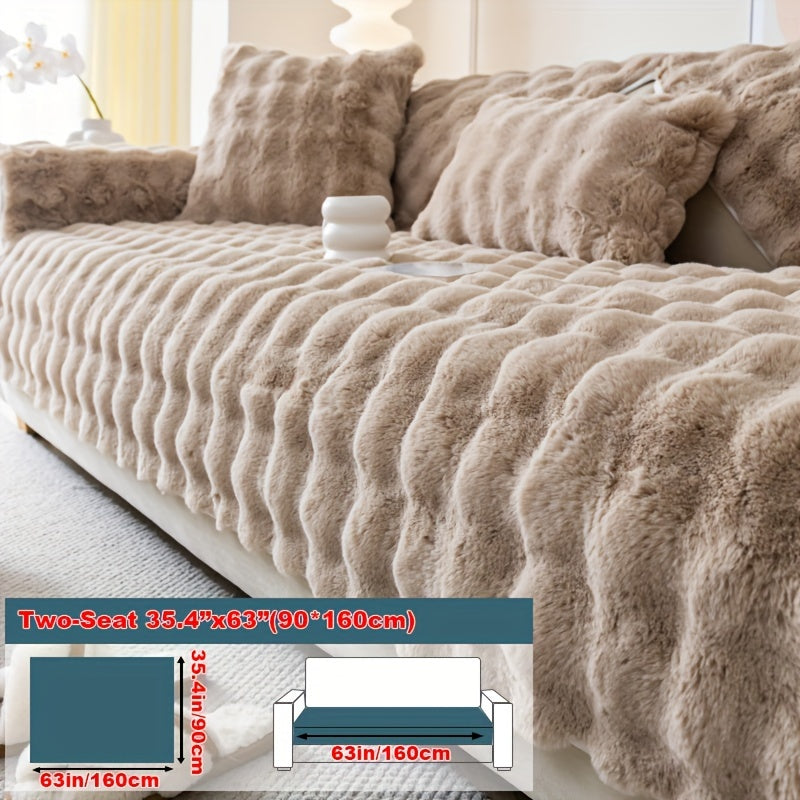 Luxurious Faux Rabbit Fur Sofa Cover - Soft, Thick Plush Slipcover for Cozy Winter Warmth - Pet-Friendly, Machine Washable - Fits Single to Four-Seater Sofas - Perfect for Living Room, Bedroom, Office Decor