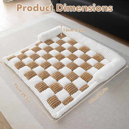 Cream Square Plaid Cozy Dog Mat Furniture Protector Cover