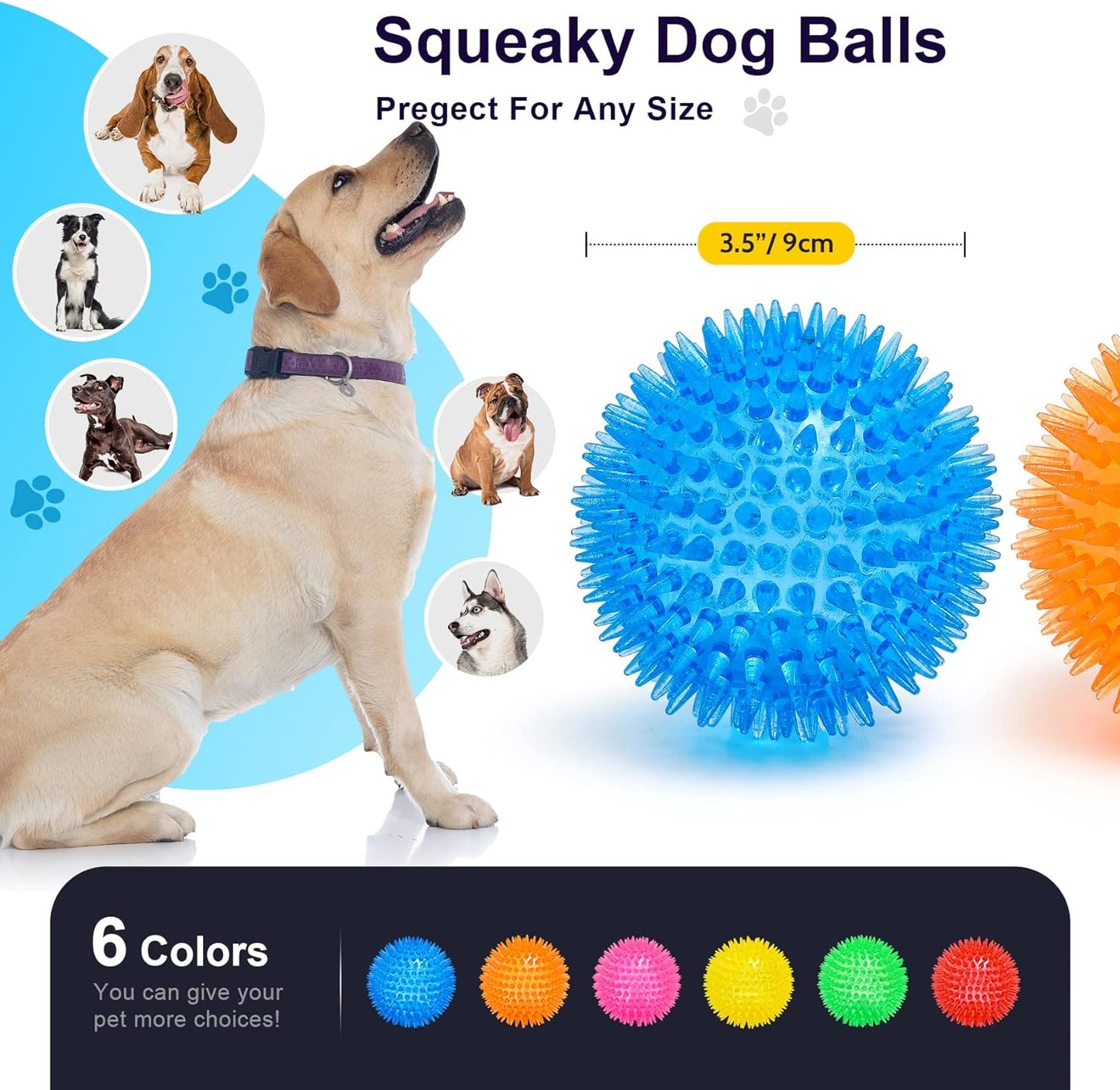 VITEVER 3.5” Squeaky Dog Toy Balls