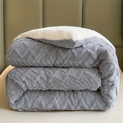 1pc Contemporary Knitted Quilted Taffeta Microfiber Blanket with Stripes, All-Season, Machine Washable, No Printing, Polyester Cover, 300-350 g/㎡ Fabric Square Weight