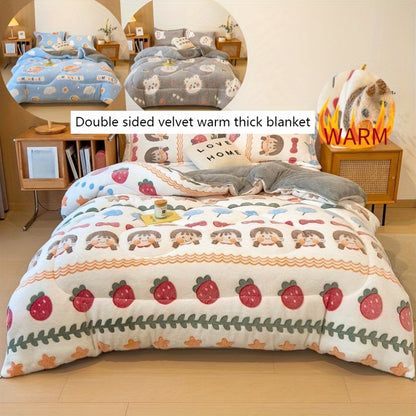 Bed cover,Ultra-Soft Plush Cartoon Quilt - Thick, Warm & Machine Washable for All Seasons - Cozy Bedding for Single to Double Beds