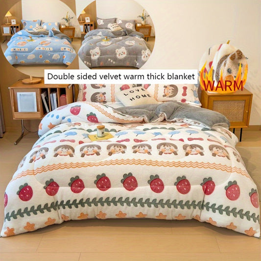 Bed cover,Ultra-Soft Plush Cartoon Quilt - Thick, Warm & Machine Washable for All Seasons - Cozy Bedding for Single to Double Beds