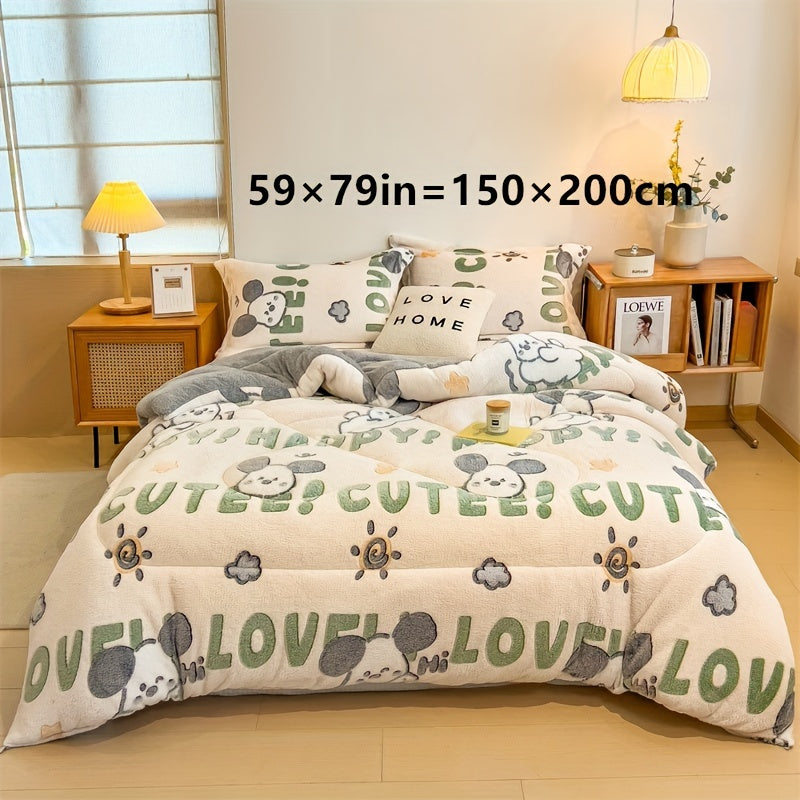 French Style Cartoon Themed Comforter - Hand Washable Carved Velvet Quilt with Digital Print, Polyester Fill, Quilting Craftsmanship, Medium Weight for All Seasons (180-200 g/㎡) - Cozy, Warm Winter Bedding for Bedroom, Gues