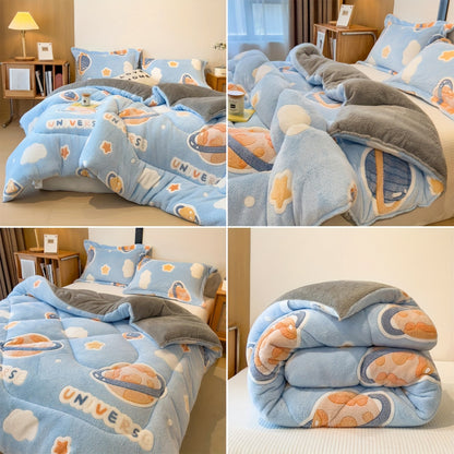 Bed cover,Ultra-Soft Plush Cartoon Quilt - Thick, Warm & Machine Washable for All Seasons - Cozy Bedding for Single to Double Beds