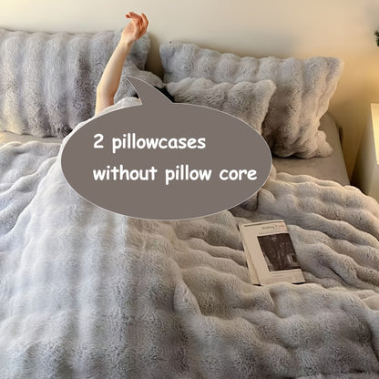 3pcs Simple Solid Color Super Soft Imitation Rabbit Hair Quilt Cover 1 Quilt Cover + 2 Pillowcases, No Core, Polyester, Machine Washable, Comfortable All Seasons, Zipper Closure, Soft and Warm Home and Hotel Bedding