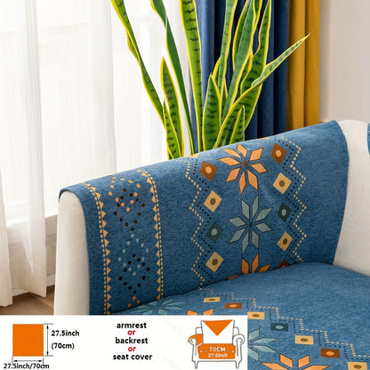 1pc Bohemian Chenille Sofa Slipcover, Geometric Pattern Non-slip Sofa Cover, Furniture Protector For Bedroom Office Living Room Home Decor