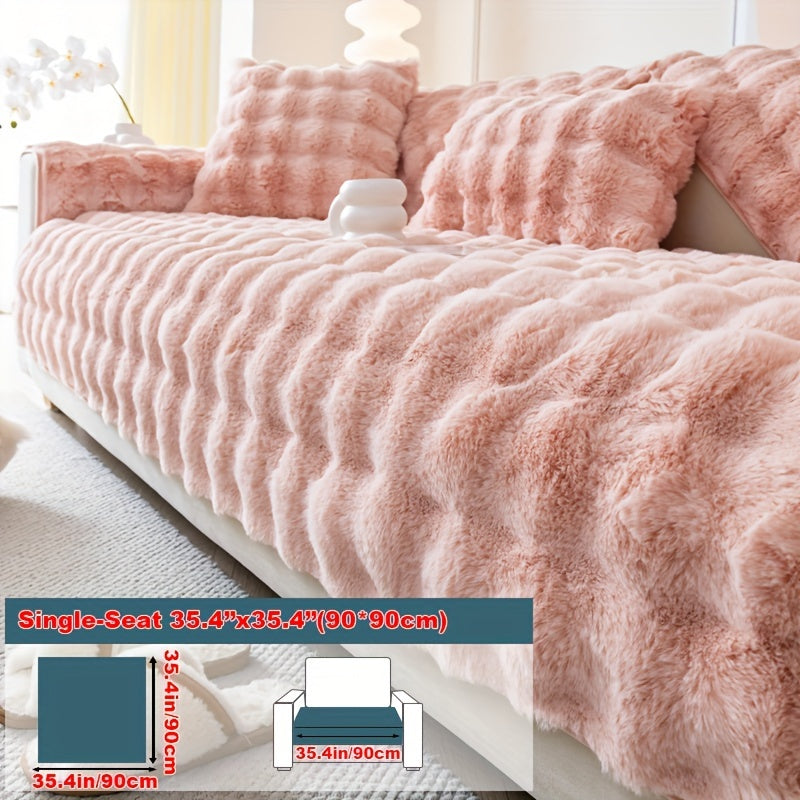 Luxurious Faux Rabbit Fur Sofa Cover - Soft, Thick Plush Slipcover for Cozy Winter Warmth - Pet-Friendly, Machine Washable - Fits Single to Four-Seater Sofas - Perfect for Living Room, Bedroom, Office Decor