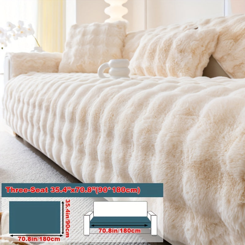 Luxurious Faux Rabbit Fur Sofa Cover - Soft, Thick Plush Slipcover for Cozy Winter Warmth - Pet-Friendly, Machine Washable - Fits Single to Four-Seater Sofas - Perfect for Living Room, Bedroom, Office Decor