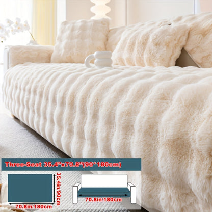 Luxurious Faux Rabbit Fur Sofa Cover - Soft, Thick Plush Slipcover for Cozy Winter Warmth - Pet-Friendly, Machine Washable - Fits Single to Four-Seater Sofas - Perfect for Living Room, Bedroom, Office Decor