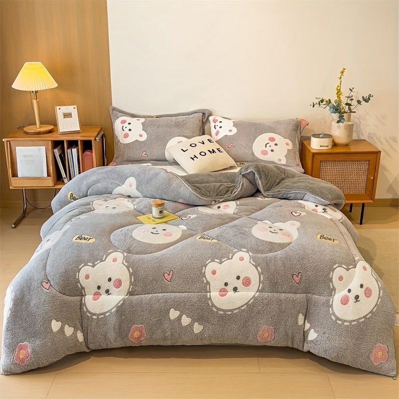 Bed cover,Ultra-Soft Plush Cartoon Quilt - Thick, Warm & Machine Washable for All Seasons - Cozy Bedding for Single to Double Beds