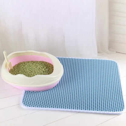 Cat Litter Mat Waterproof Urine Proof Kitty Litter Mat Honeycomb Double Layer Litter Box Mat Skidproof Soft EVA Cat Litter Mat