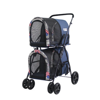 Double-layer Pet Stroller Cats Carrier Detachable Handbag Collapsible Breathable Dog Cat Trolley for Dogs Cats Walks Relax