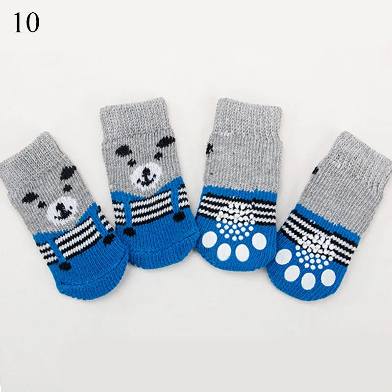 4pcs Winter Pet Dog Socks Small Cat Knit Warm Socks Dog Anti-Slip Socks Chihuahua Thick Paw Protector Booties Pet Accessories