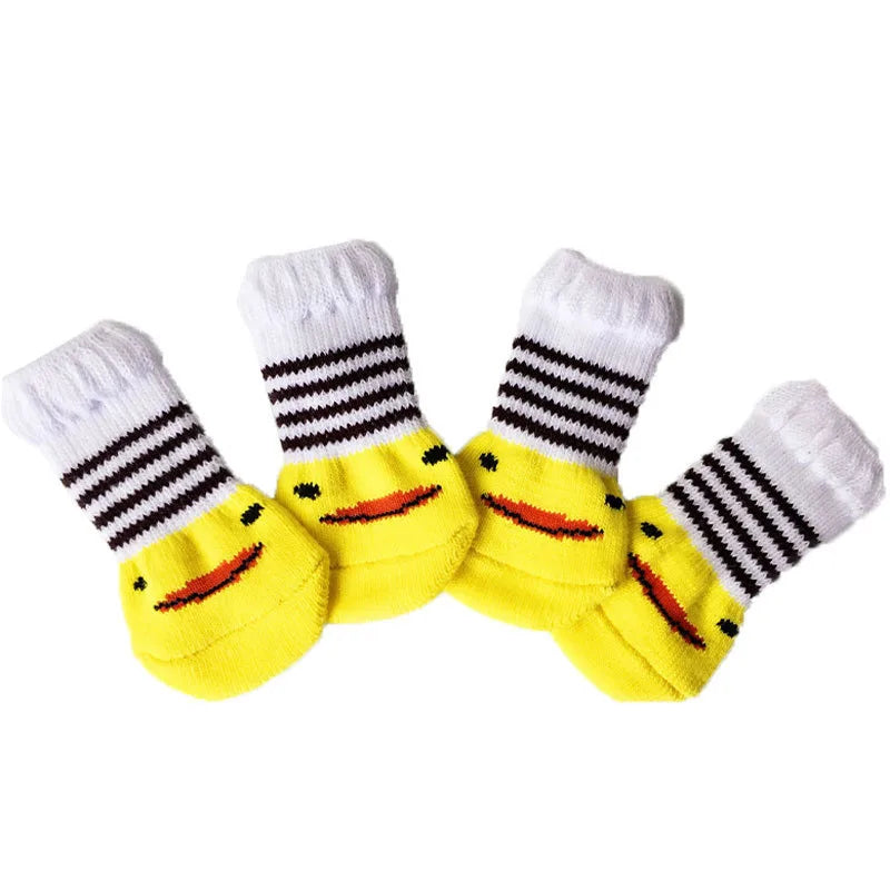 4pcs Winter Pet Dog Socks Small Cat Knit Warm Socks Dog Anti-Slip Socks Chihuahua Thick Paw Protector Booties Pet Accessories