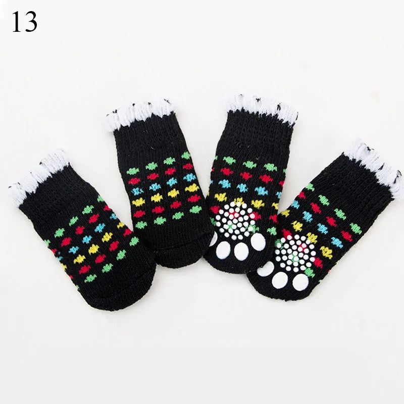 4pcs Winter Pet Dog Socks Small Cat Knit Warm Socks Dog Anti-Slip Socks Chihuahua Thick Paw Protector Booties Pet Accessories