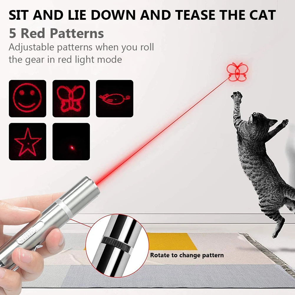 4mW 3 In 1 Cat LED Chase Toys Red Laser Pointer Pen USB Rechargeable White Torch Flashlight Pen Pet Toy UV Flashlight 5 Patterns