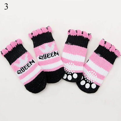 4pcs Winter Pet Dog Socks Small Cat Knit Warm Socks Dog Anti-Slip Socks Chihuahua Thick Paw Protector Booties Pet Accessories