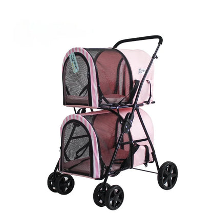 Double-layer Pet Stroller Cats Carrier Detachable Handbag Collapsible Breathable Dog Cat Trolley for Dogs Cats Walks Relax