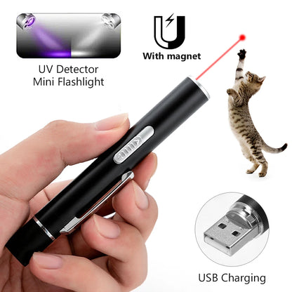 4mW 3 In 1 Cat LED Chase Toys Red Laser Pointer Pen USB Rechargeable White Torch Flashlight Pen Pet Toy UV Flashlight 5 Patterns